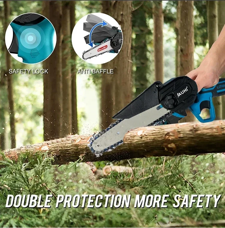 JAUHI Portable 6inch Electric Chainsaw Rechargeable Small Wood Spliting Chainsaw One-handed Woodworking Tool for Garden Tools