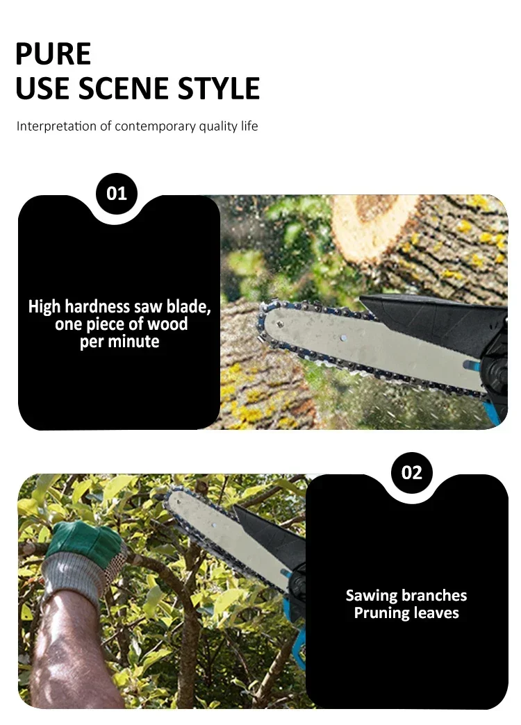 JAUHI Portable 6inch Electric Chainsaw Rechargeable Small Wood Spliting Chainsaw One-handed Woodworking Tool for Garden Tools
