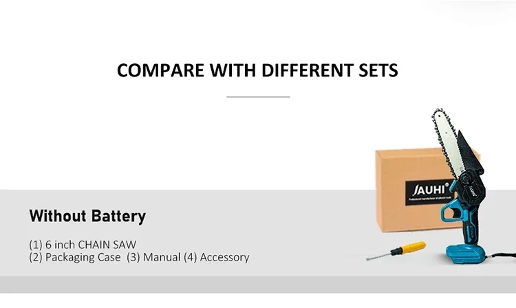JAUHI Portable 6inch Electric Chainsaw Rechargeable Small Wood Spliting Chainsaw One-handed Woodworking Tool for Garden Tools