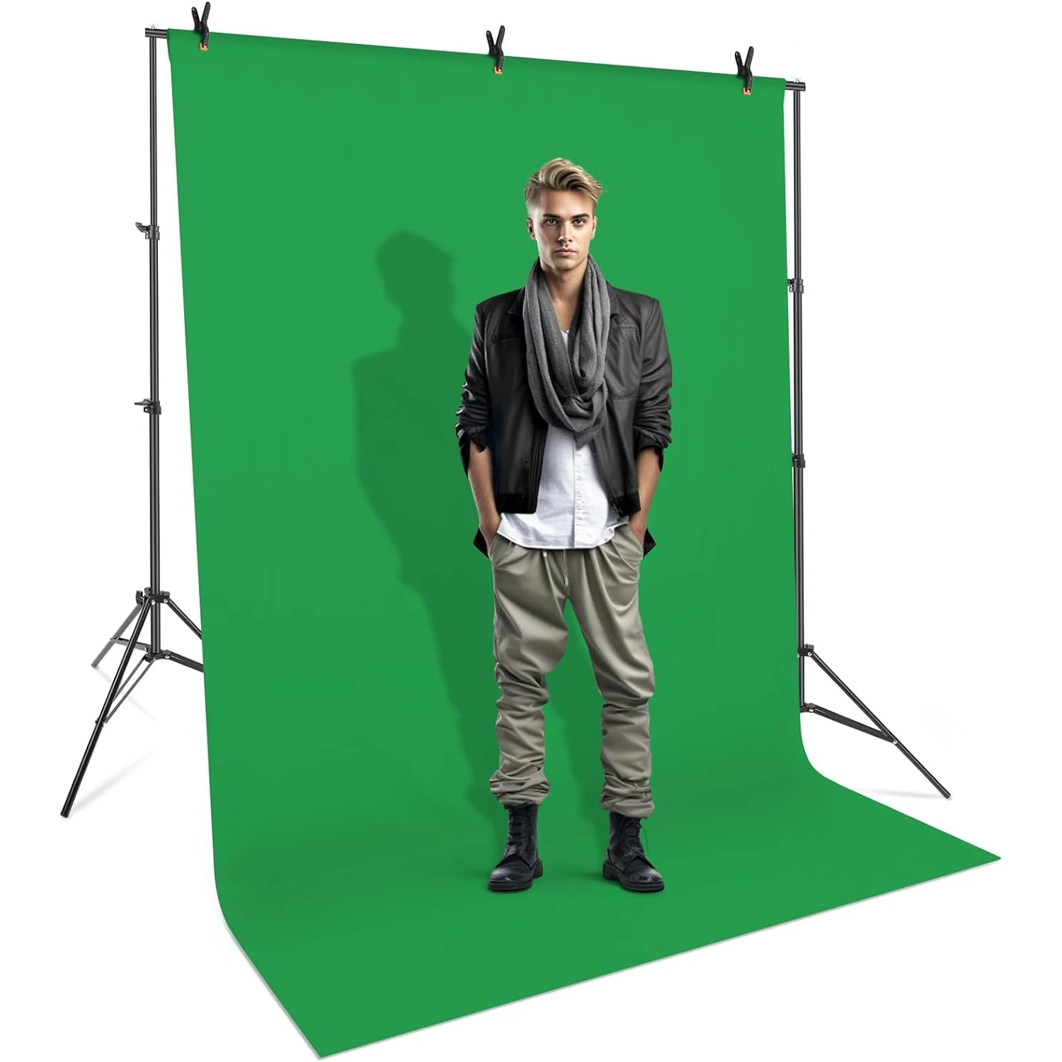 2x2m Adjustable Stainless Steel Background Stand, Background Support System with 6 Clips+2 Sandbags for Photo Wall Photography