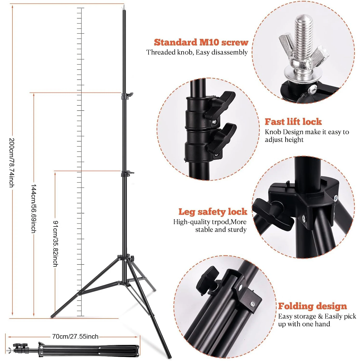 2x2m Adjustable Stainless Steel Background Stand, Background Support System with 6 Clips+2 Sandbags for Photo Wall Photography