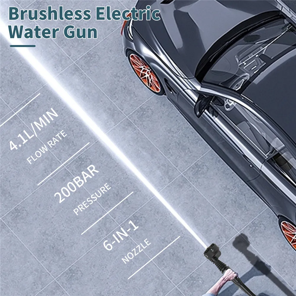 200Bar Brushless Electric High Pressure Washer Water Gun 6IN1 Cordless Car Washer Cleaning Garden For Makita 18V Battery