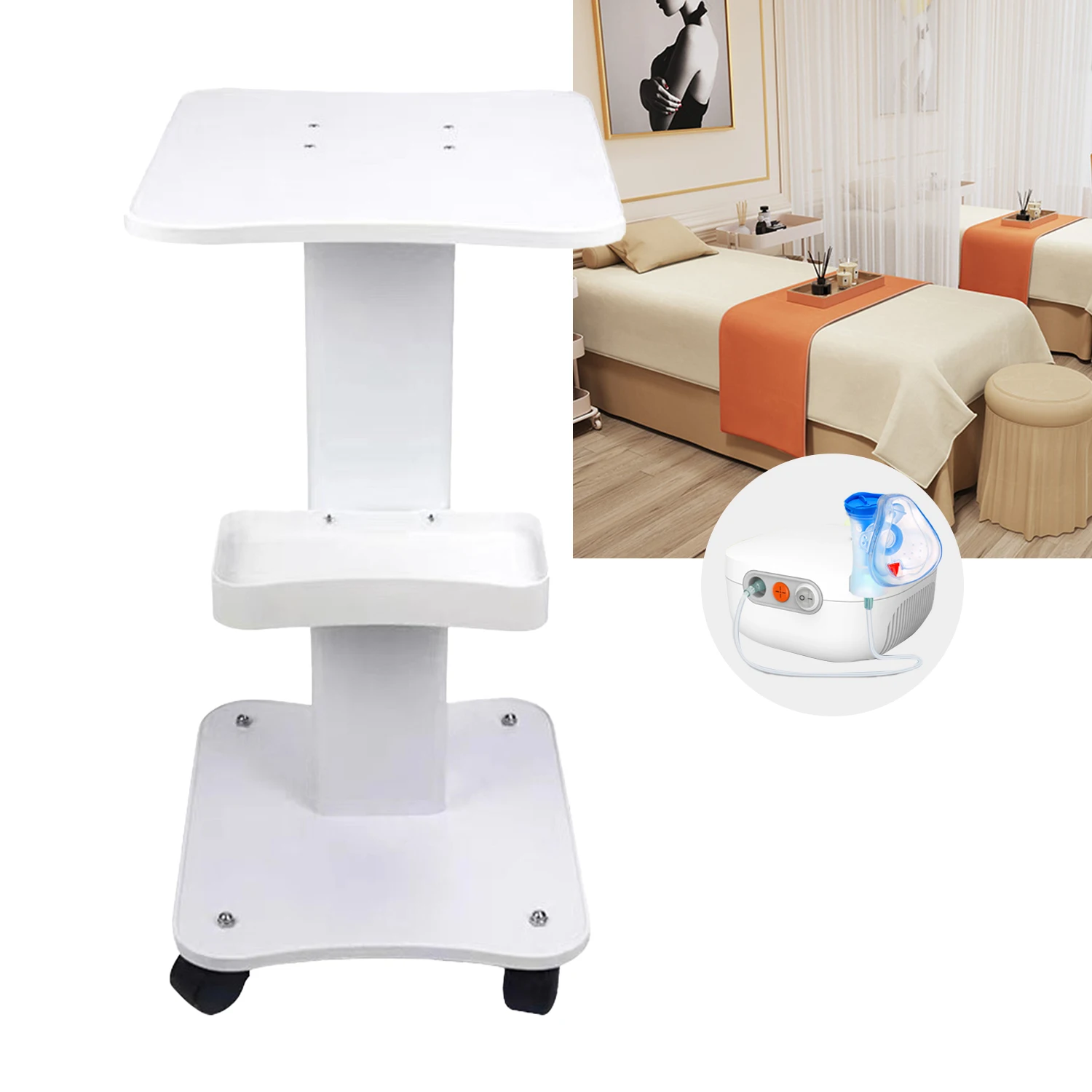 SPA Beauty Storage Beauty Salon Stand Rolling Trolley Cart Equipment Machine Holder Organizer 3 Tier Salon Table Wheel Holder