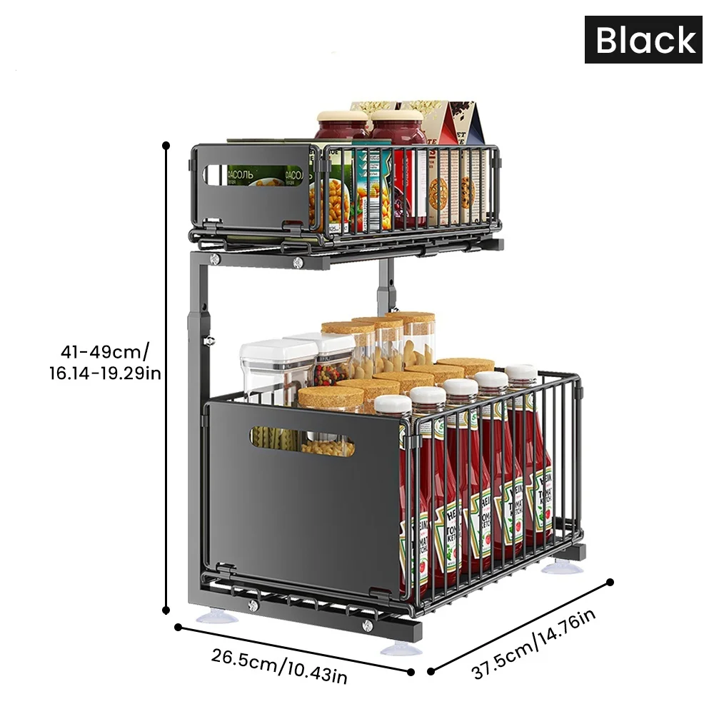 2 Tier Pull Out Cabinet Organizer Kitchen Storage Rack Under Sink Organizer Spice Jar Storage Rack Slide Out Drawer