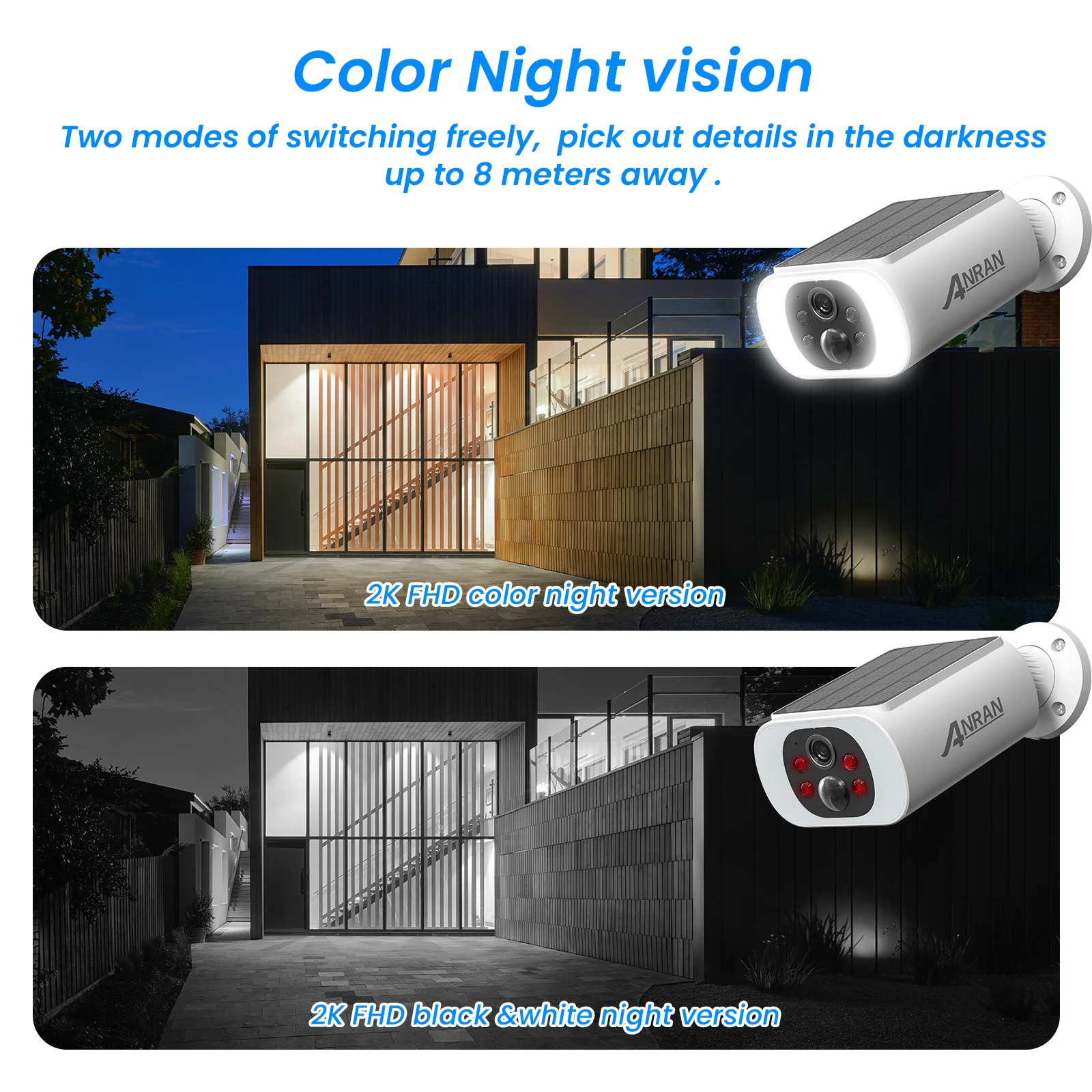 ANRAN 5MP Solar Camera Outdoor Wireless 2.4G WIFI Camera Built-in Battery Home Security Camera Color Night Vision Can't Add NVR