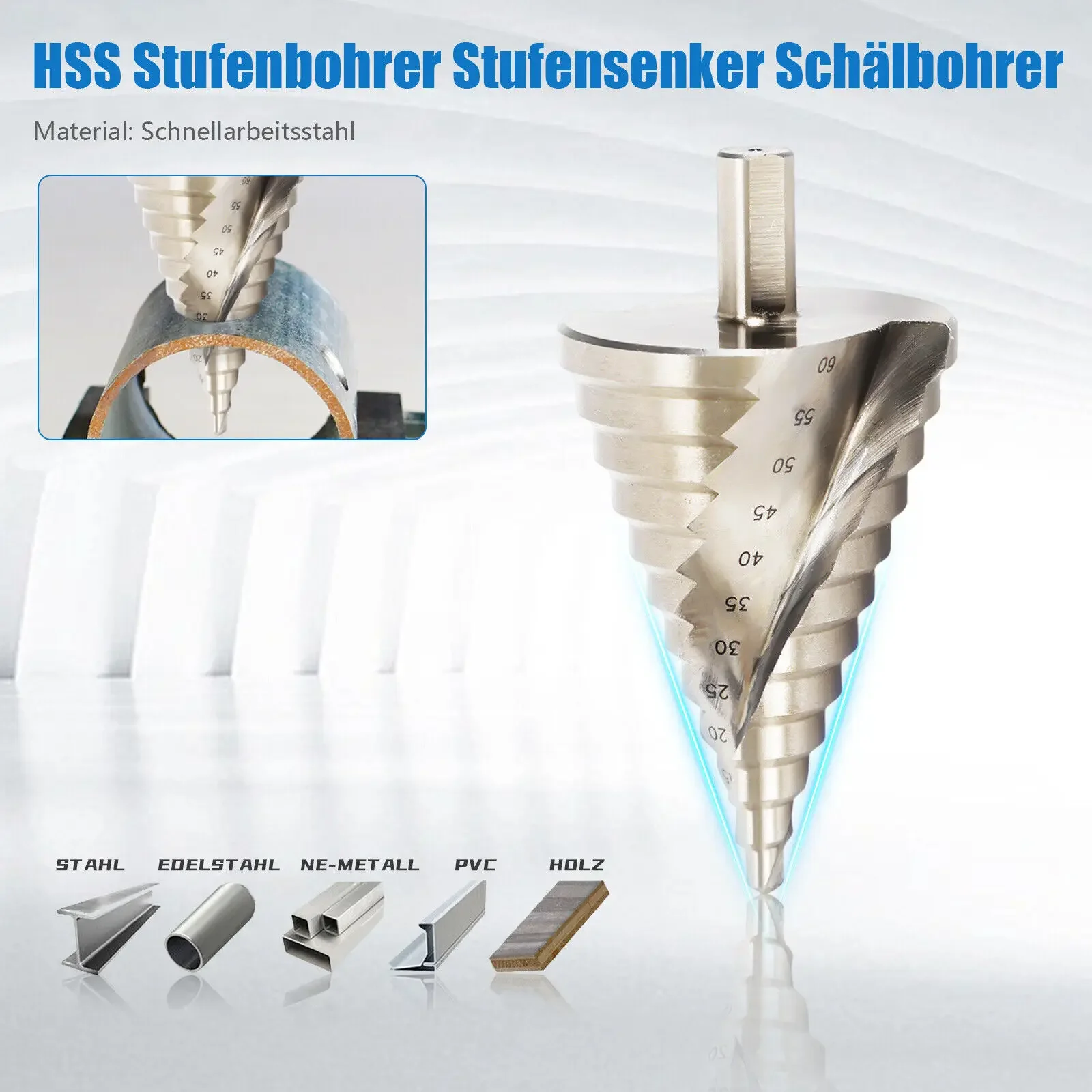 HSS Professional Stage Drill-Peeling Drill Set, Tapered Drill Slot Stepping Drill 6-60mm for Stainless Steel Metal Wood Plastic