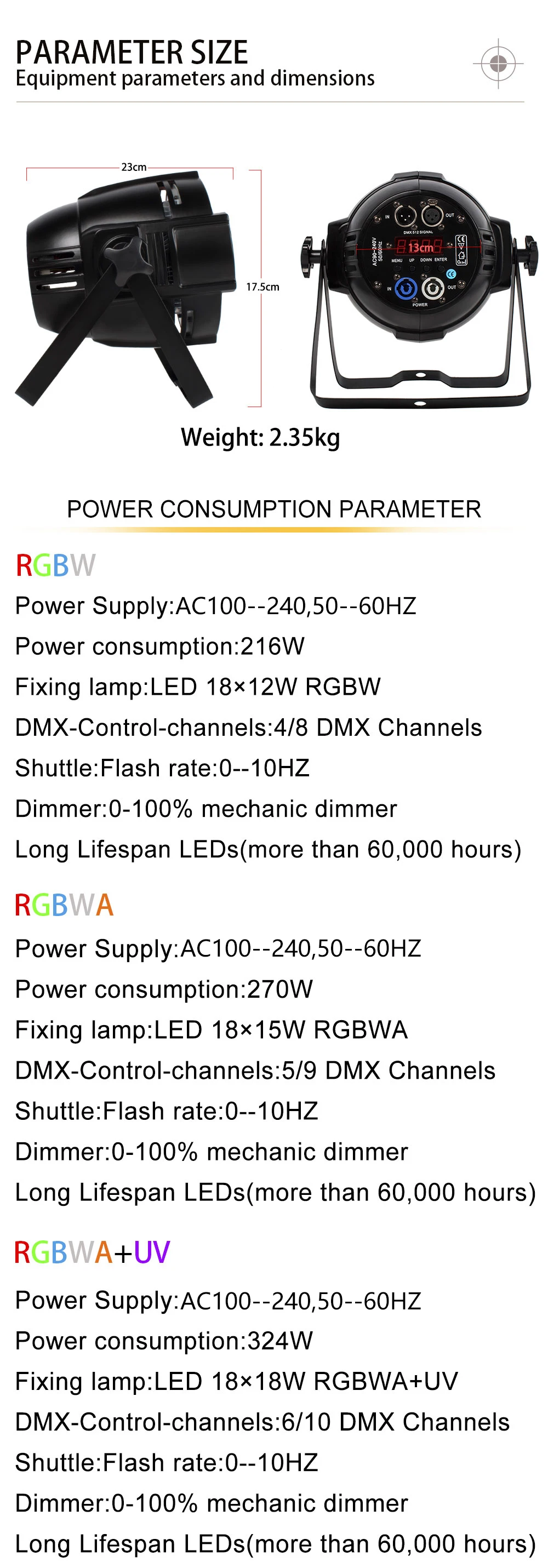 SHEHDS Big Aluminum Alloy LED Par 18x12W RGBW/18x18W RGBWA+UV Light Ball DJ Projector Stage Christmas Decoration