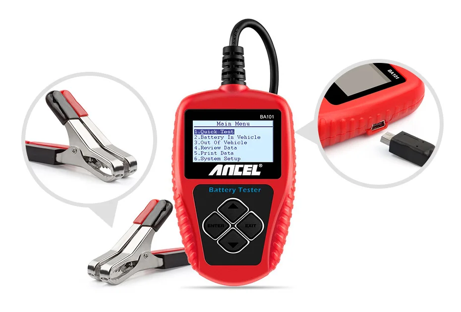 ANCEL BA101 Car Battery Tester 12V Digital Automotive Alternator Meter Diagnostic Tool,100-2000 CCA Load Capacity, Charging & C