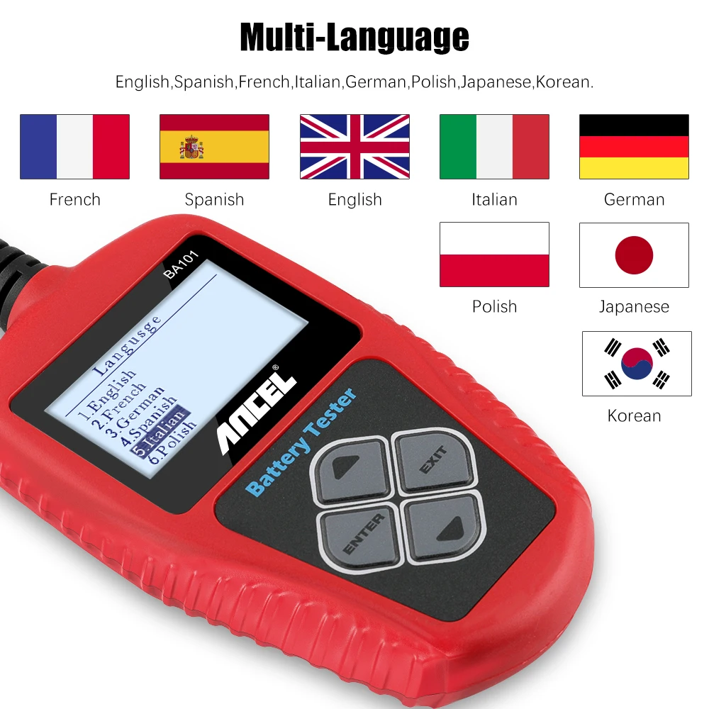 ANCEL BA101 Car Battery Tester 12V Digital Automotive Alternator Meter Diagnostic Tool,100-2000 CCA Load Capacity, Charging & C