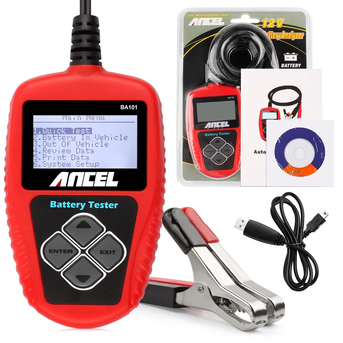 ANCEL BA101 Car Battery Tester 12V Digital Automotive Alternator Meter Diagnostic Tool,100-2000 CCA Load Capacity, Charging & C