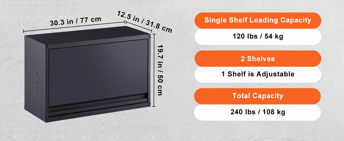 SucceBuy 120lbs per Shelf Metal Storage Cabinet 20'' Tall Wall-Mounted Steel Garage Cabinet with Adjustable Shelf for Office