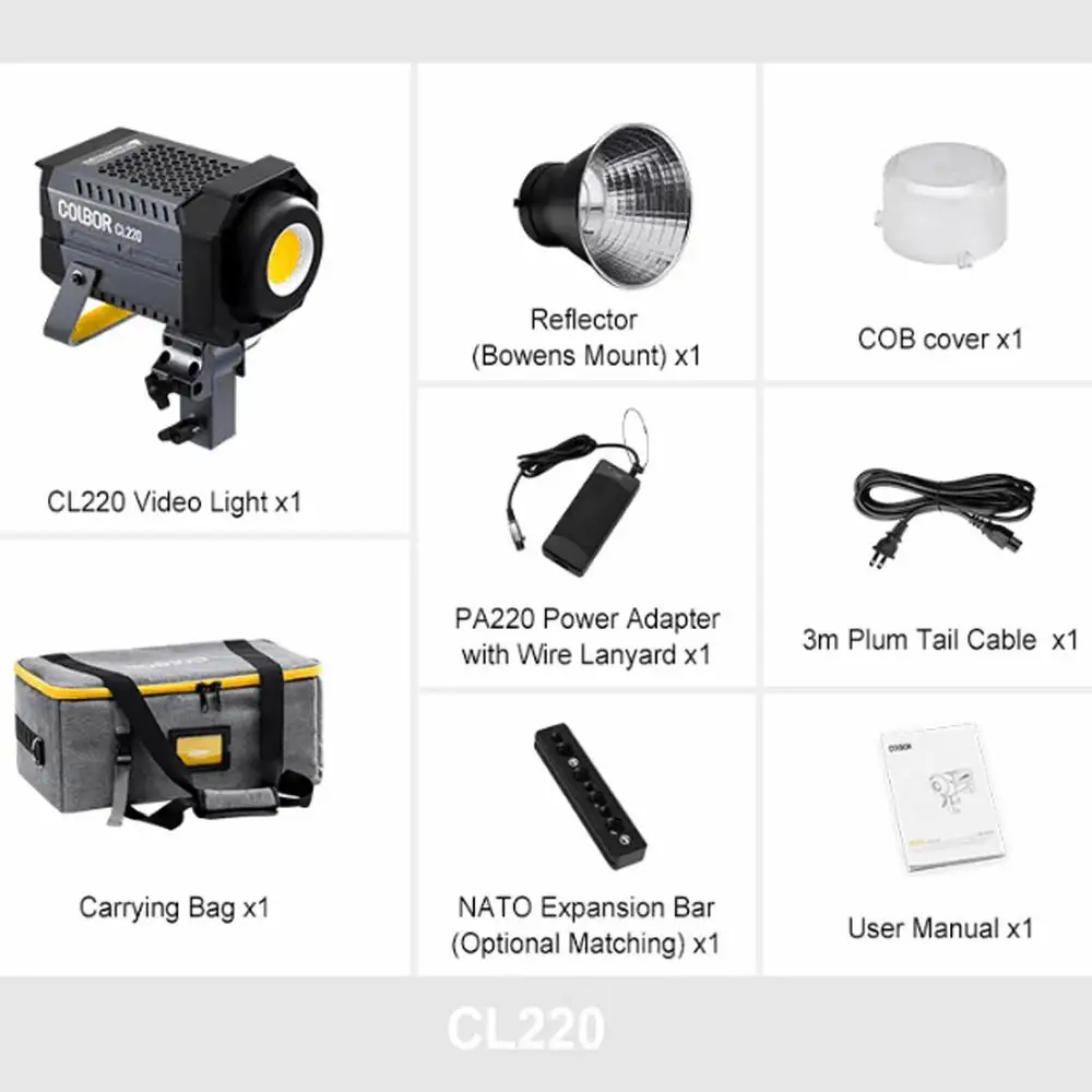 COLBOR CL220 220W 2700-6500K Bi-Color COB LED Video Light with Built-in Mesh Remote Networking Module for Photography Fill Lamp
