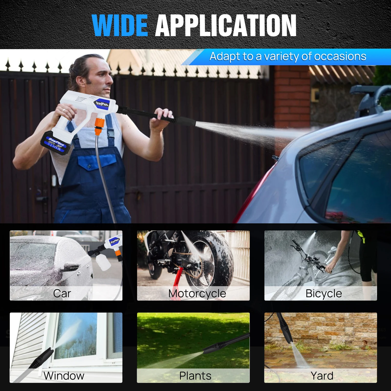 25 Bar Cordless High Pressure Washer with 1.5Ah 21V Battery and Charger, Duckbill Nozzle, 5m Hose, Quick Connectors, Foam Pot
