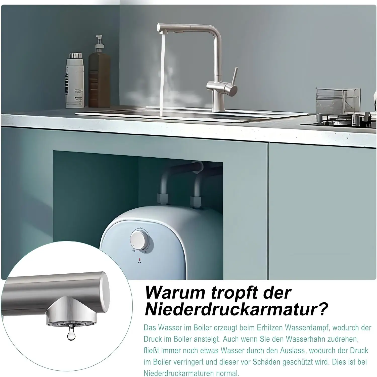 Low Pressure Kitchen Faucet, Pull-Out Kitchen Faucet, 360° Rotation, Brushed Stainless Steel