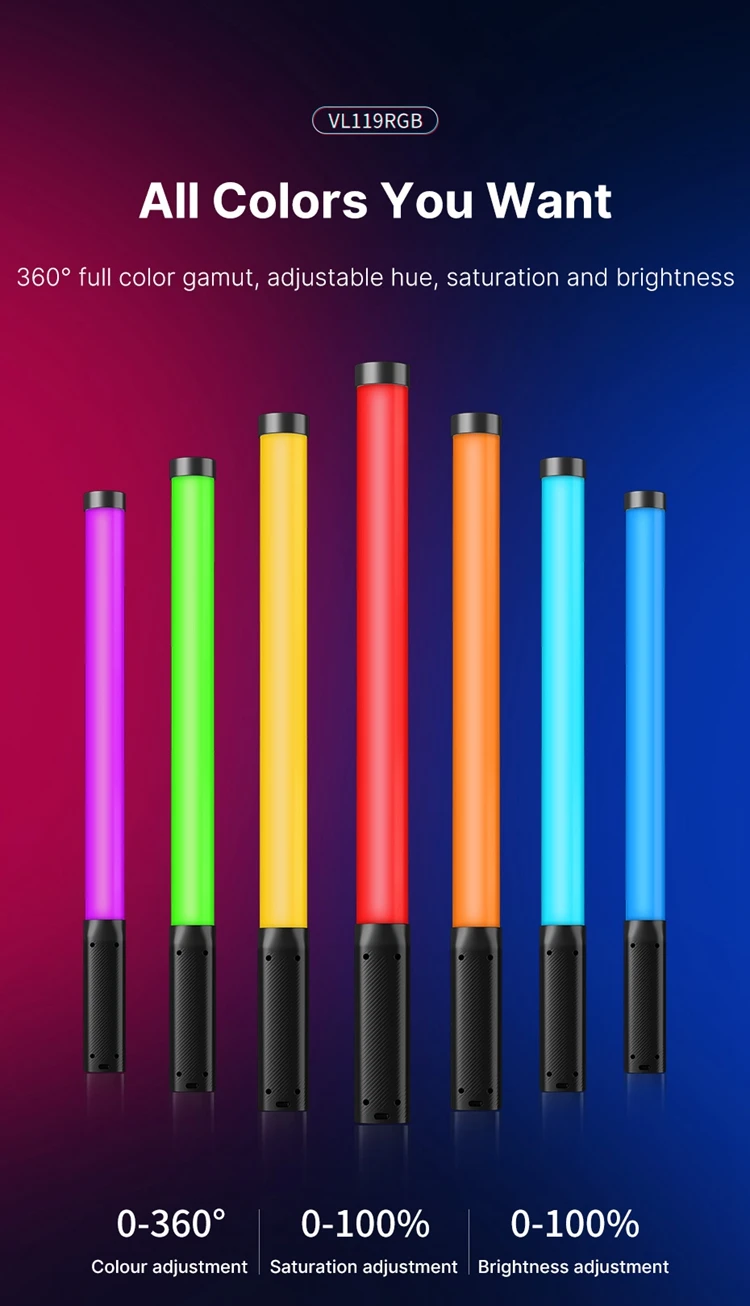 Ulanzi VL119 Colorful Led Stick Light Lamp Handheld RGB Tube Light Wand For Studio Game Room Video Movie Vlog Tiktok Photography