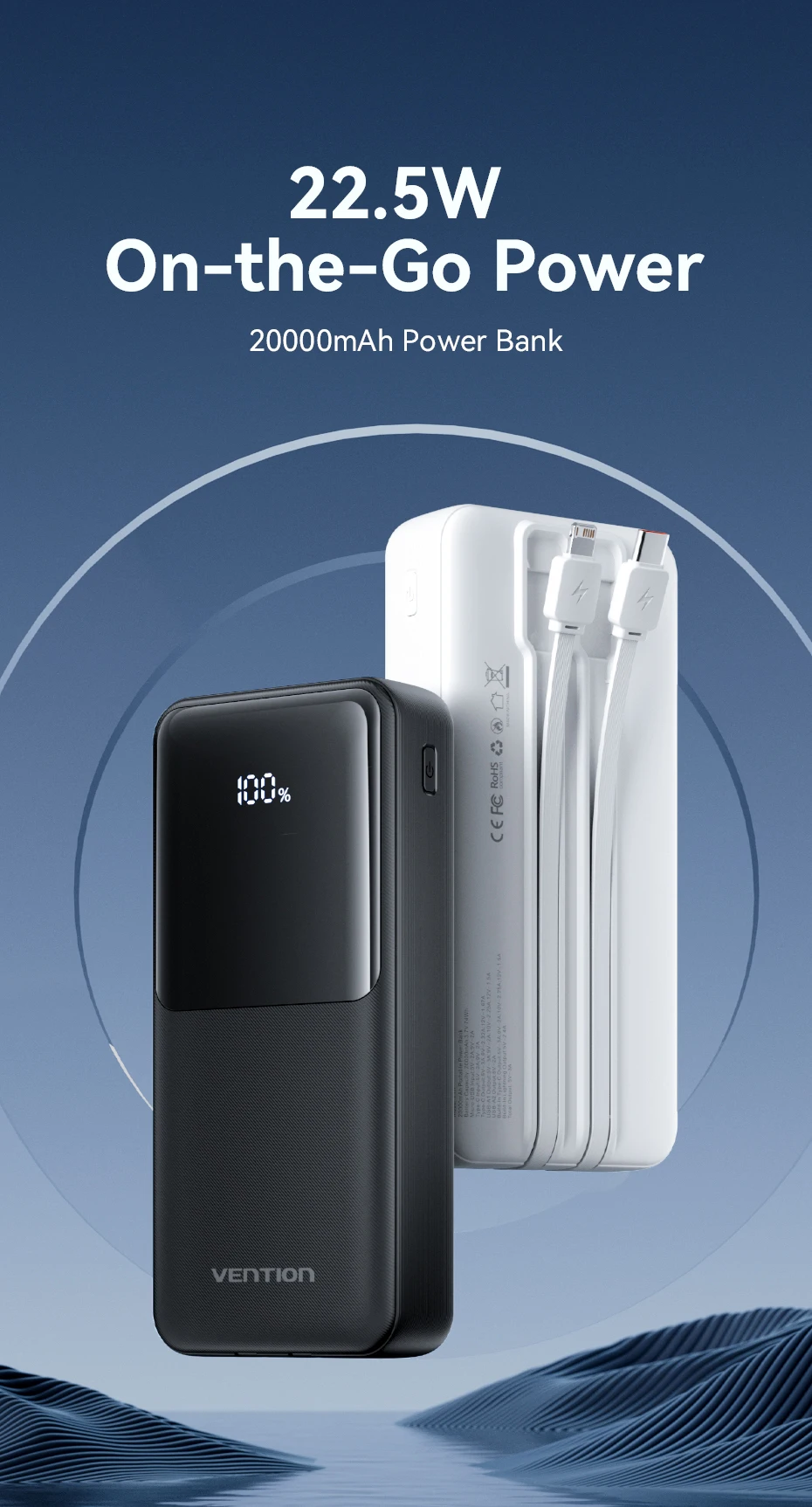Vention 22.5W Power Bank 20000mAh 10000mAh Portable Fast Charger PowerBank For iPhone 15 14 13 Pro Max Xiaomi Samsung Charging