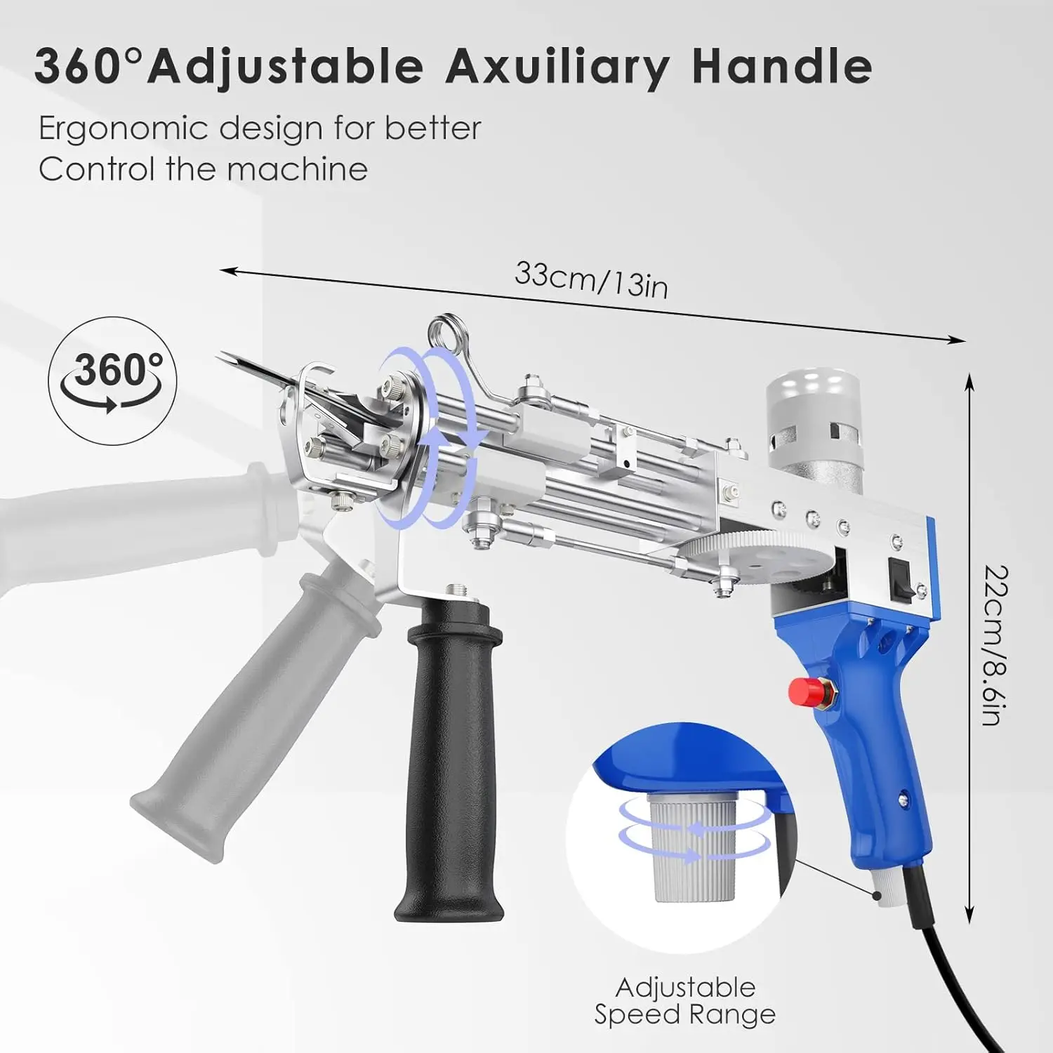 Tufting Gun 2in1 Set with Fabric Carpet Trimmer 5-40 Stitch/sec Adjustable Speed Electric Carpet Gun,7-21mm Focking Machine