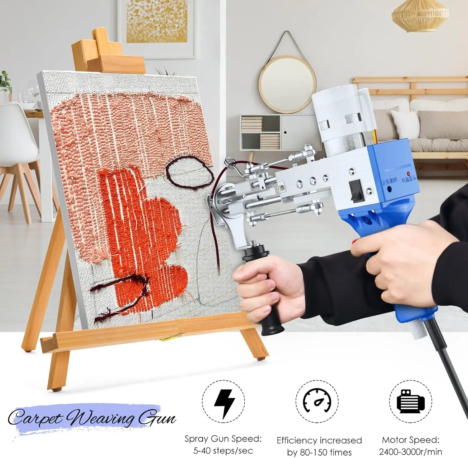 Tufting Gun 2in1 Set with Fabric Carpet Trimmer 5-40 Stitch/sec Adjustable Speed Electric Carpet Gun,7-21mm Focking Machine