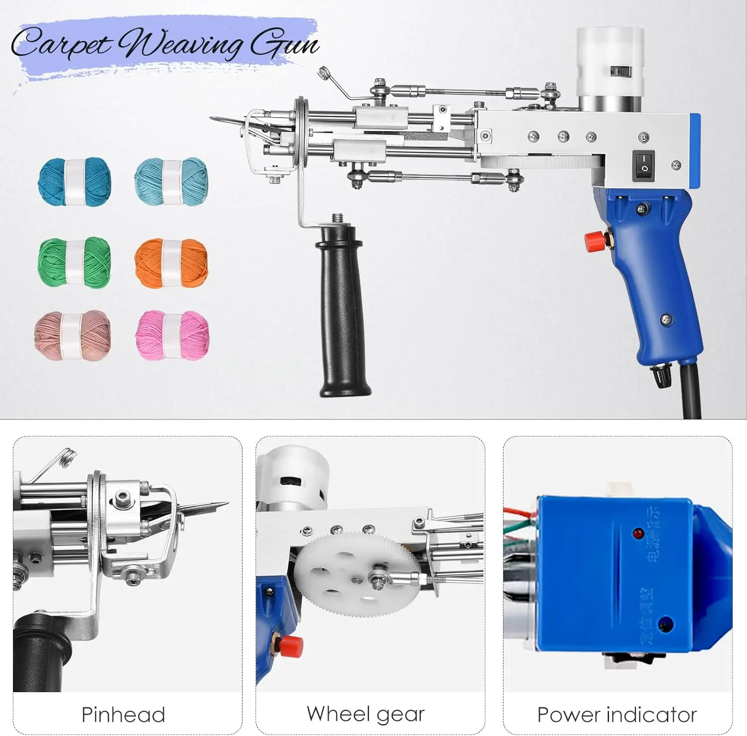 Tufting Gun 2in1 Set with Fabric Carpet Trimmer 5-40 Stitch/sec Adjustable Speed Electric Carpet Gun,7-21mm Focking Machine