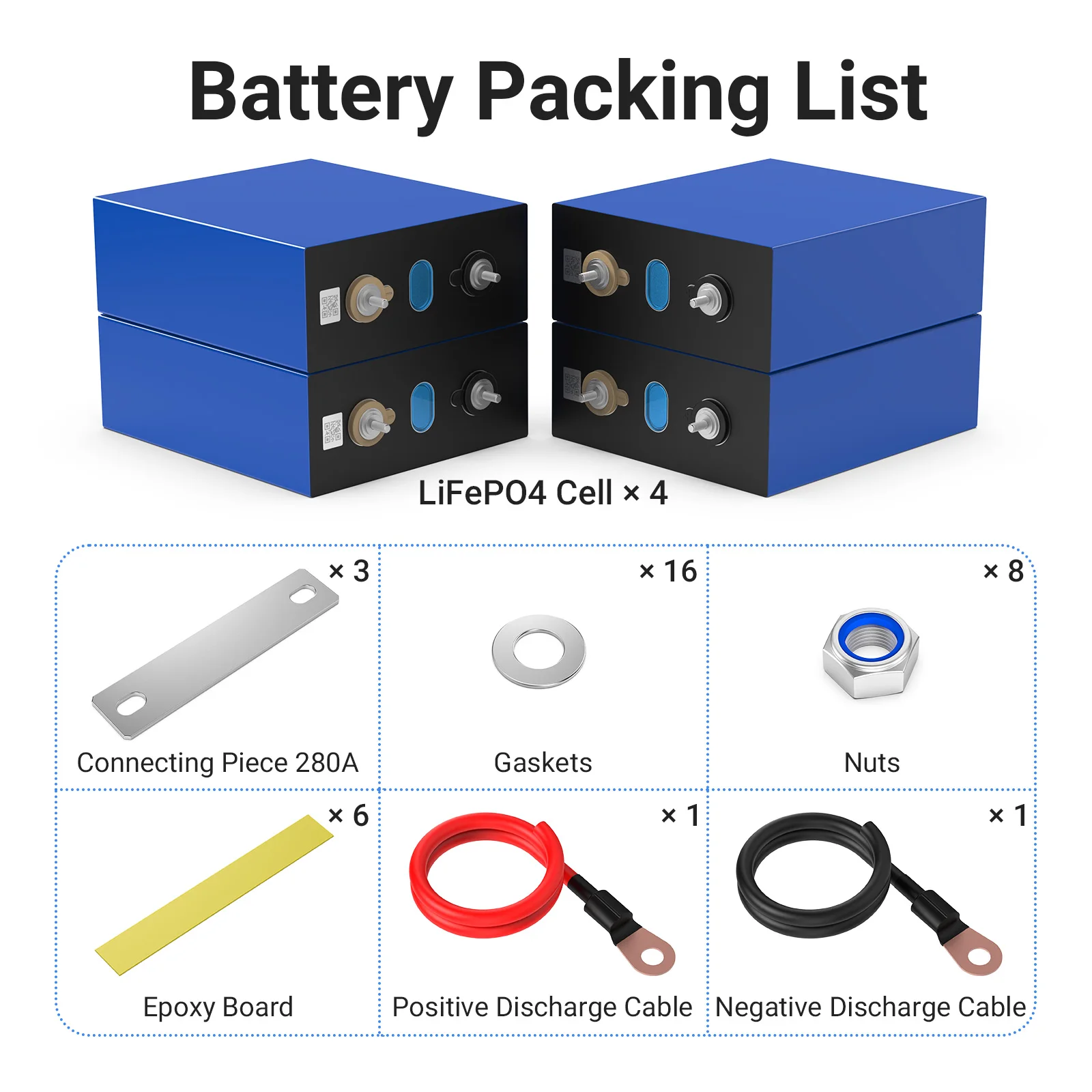 280AH Lifepo4 Battery 3.2V DIY Lithium iron phosphate Cell Rechargeable prismatic For 4S 12v 24v 48v EV Golf Cart Power Tools Camping