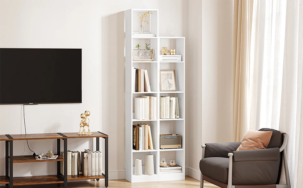 Bookcase, Modern Open Wooden Bookshelf, Storage Racks and Display Shelves for Living Room, Home Office, Bedroom, 6-Tier