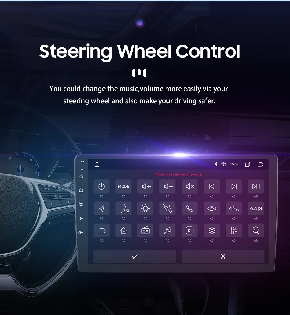 Hizpo 2DIN 9inch Android CarPlay Universal Car Radio Generic Multimedia Player GPS Navigation WiFi Bluetooth RDS DSP SWC 4G-LTE Optional No Canbus