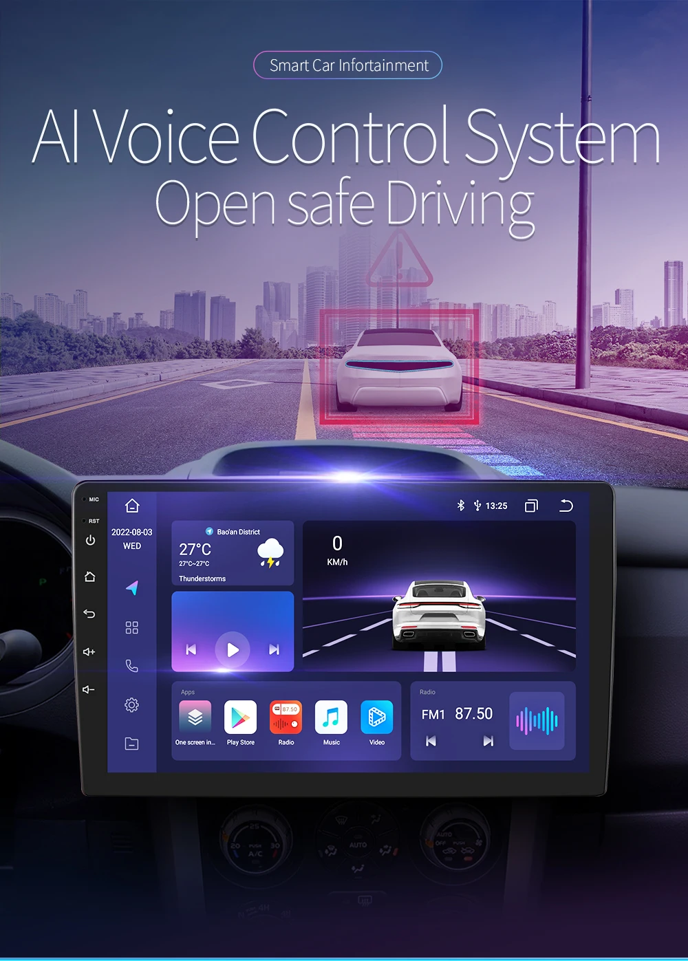Hizpo 2DIN 9inch Android CarPlay Universal Car Radio Generic Multimedia Player GPS Navigation WiFi Bluetooth RDS DSP SWC 4G-LTE Optional No Canbus