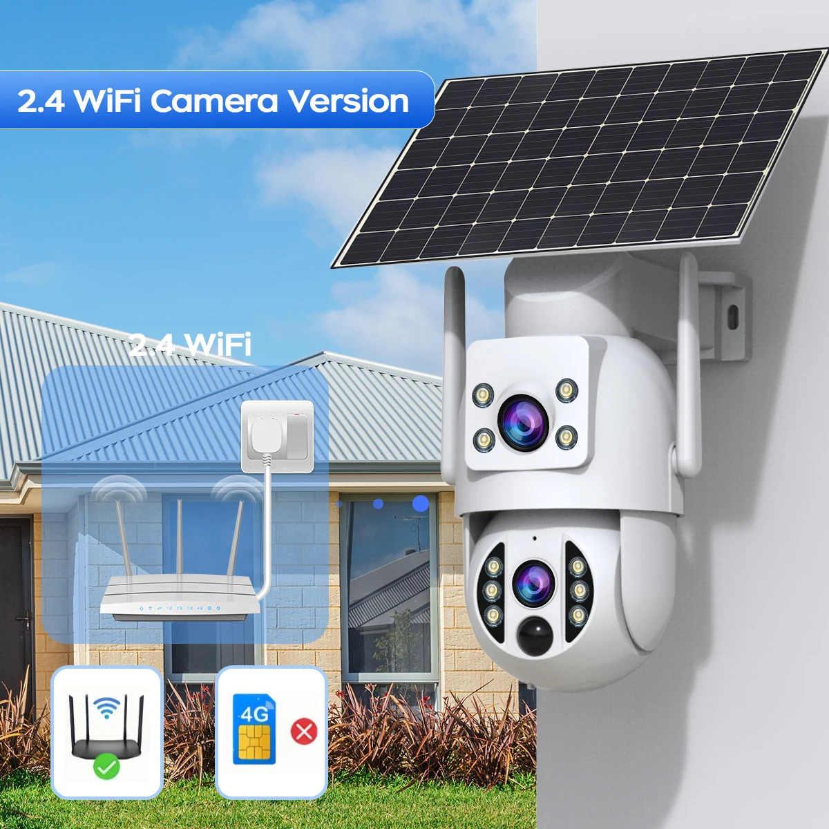 JOOAN 4MP Solar Wifi Camera Dual Lens Outdoor Wireless PIR Human Detection Night Built in Battery Home Security CCTV Video Surveillance