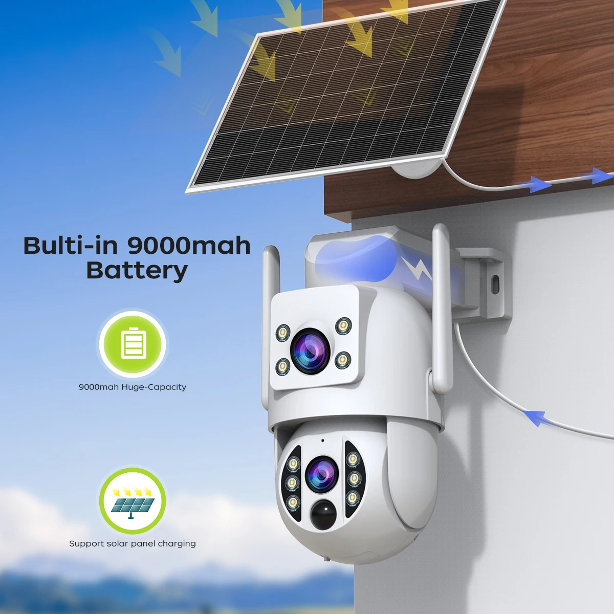 JOOAN 4MP Solar Wifi Camera Dual Lens Outdoor Wireless PIR Human Detection Night Built in Battery Home Security CCTV Video Surveillance