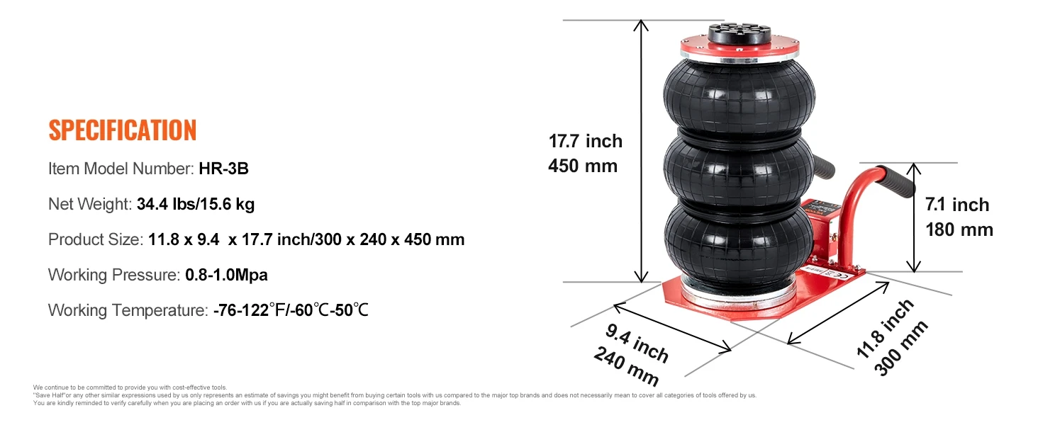 SucceBuy Triple Bag Air Jack 3 Ton (6600 lbs) Capacity Portable Pneumatic Car Jacks Heavy Duty & Quick Lifting for Garage Repair