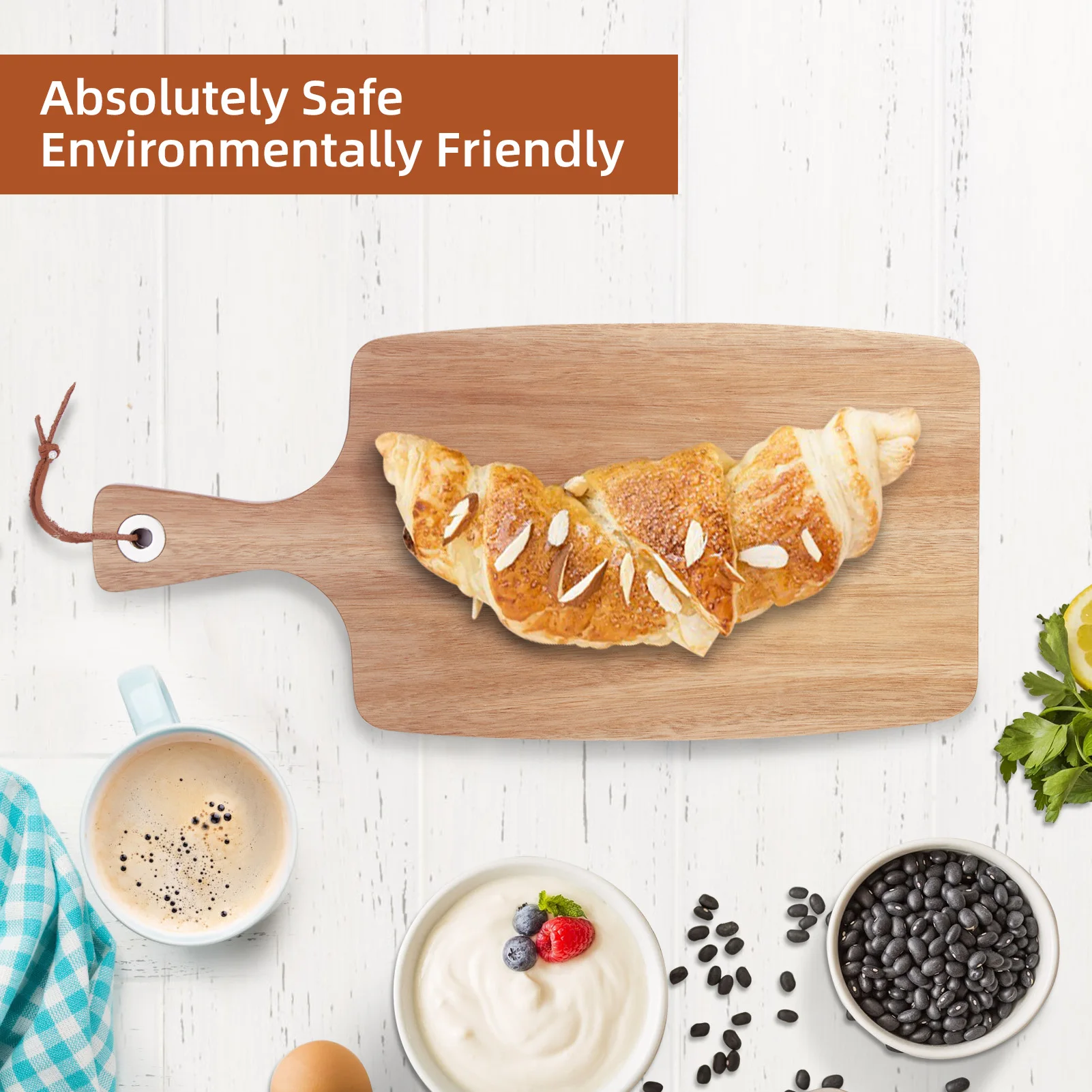 Acacia Rectangular Wood Cutting Board with Handle, Kitchen Wooden Chopping Board for Bread, Meat, Fruits, Cheese and Serving