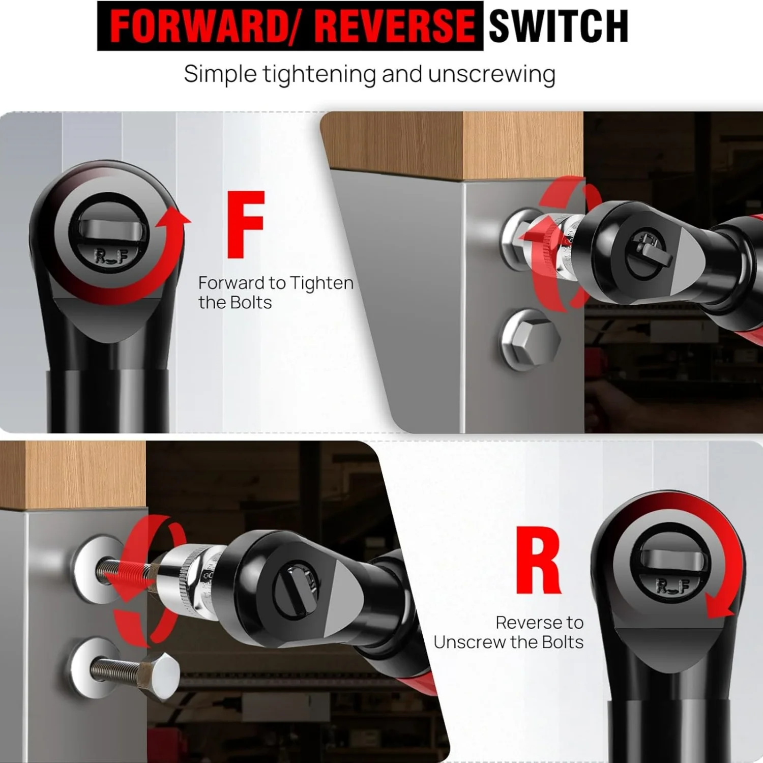 BRIEFNESS Motorcycle Repair Tools Electric Ratchet Wrench Set Rechargeable Cordless Ratchet Wrench Set Electric Wrench Red Black