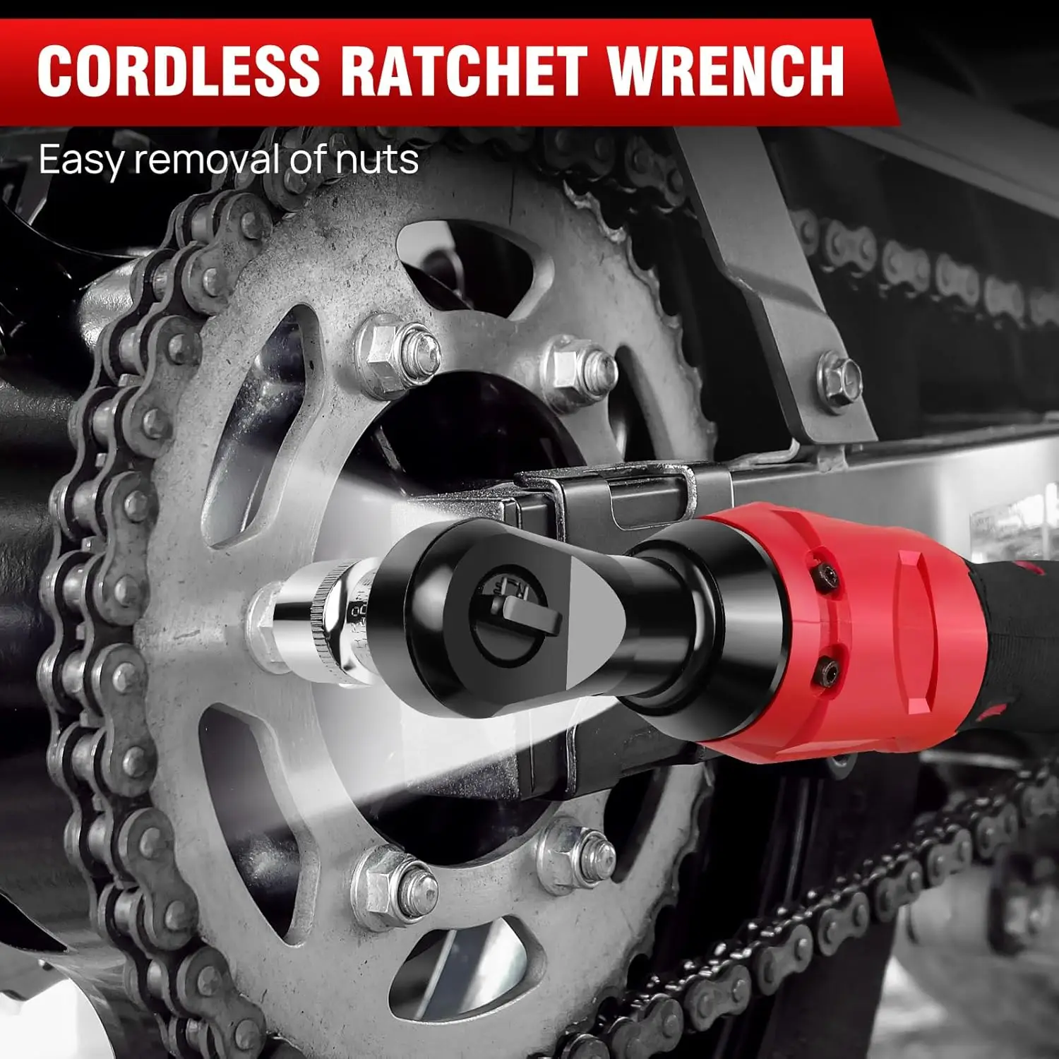 BRIEFNESS Motorcycle Repair Tools Electric Ratchet Wrench Set Rechargeable Cordless Ratchet Wrench Set Electric Wrench Red Black