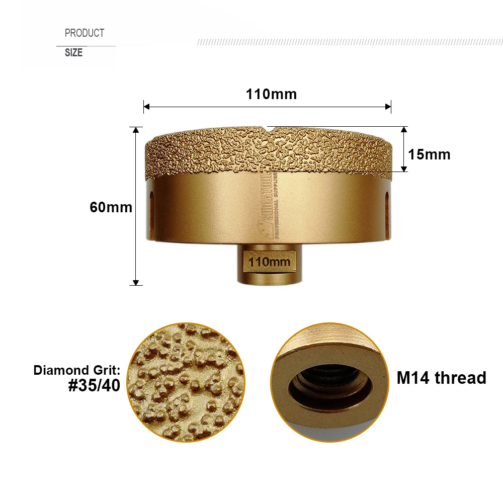 SHDIATOOL 1Pc Dia110mm Diamond Drilling Core Bit M14 Porcelain Ceramic Tile Granite Drill Bit Masonry Hole Saw Opener Crown