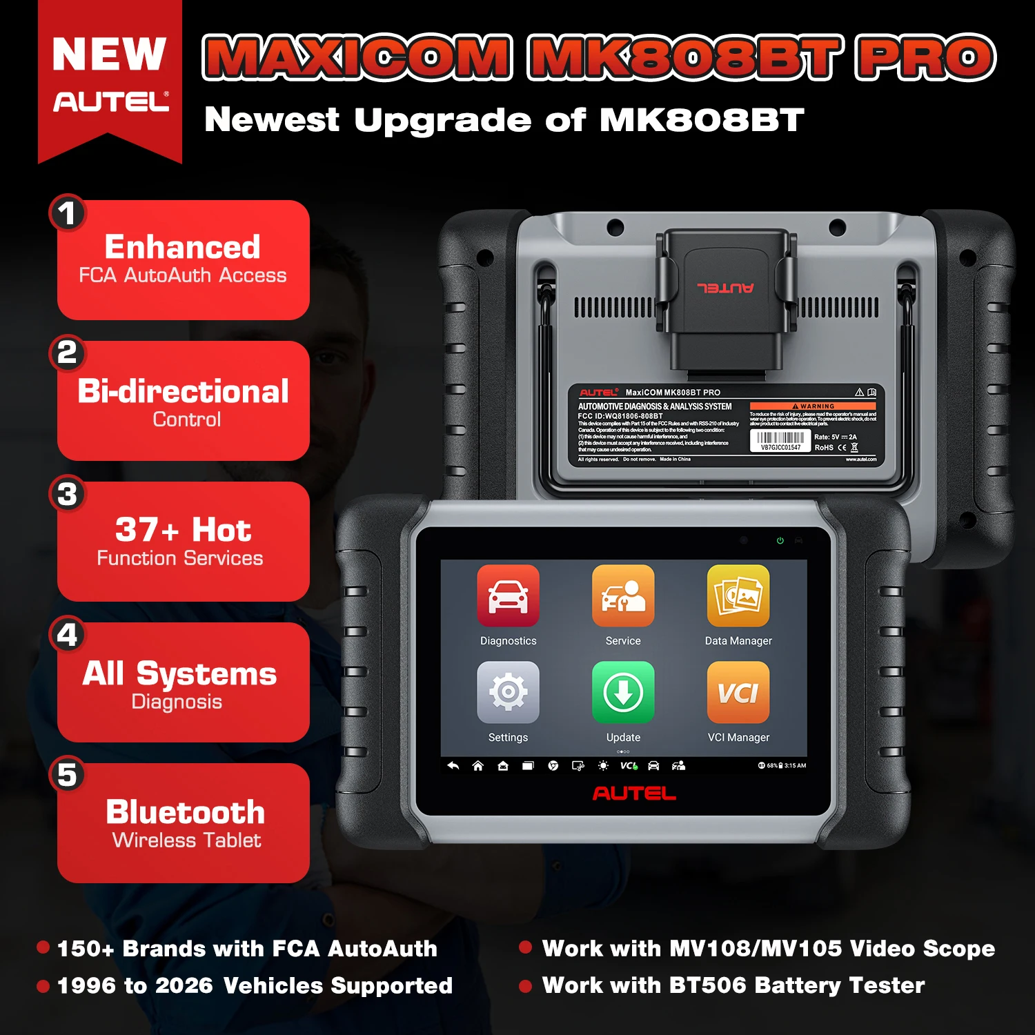 Autel MaxiCOM MK808BT PRO OBD2 Scanner Car Bi-directional Diagnostic Tool OBD2 Code Reader All System Diagnostic PK MK808KBT