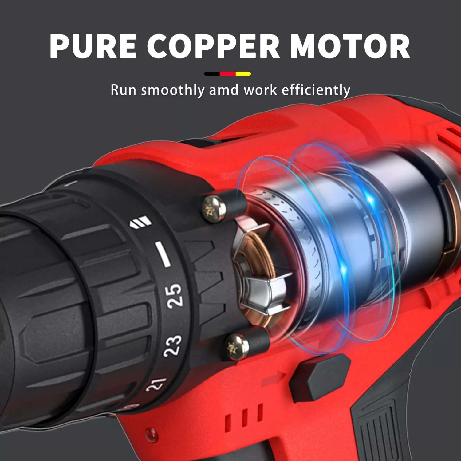 BRIEFNESS Cordless Drill Kit with 1.5 Ah Li-Ion Battery and Charger Red Cordless Electric Drill Repair Tool
