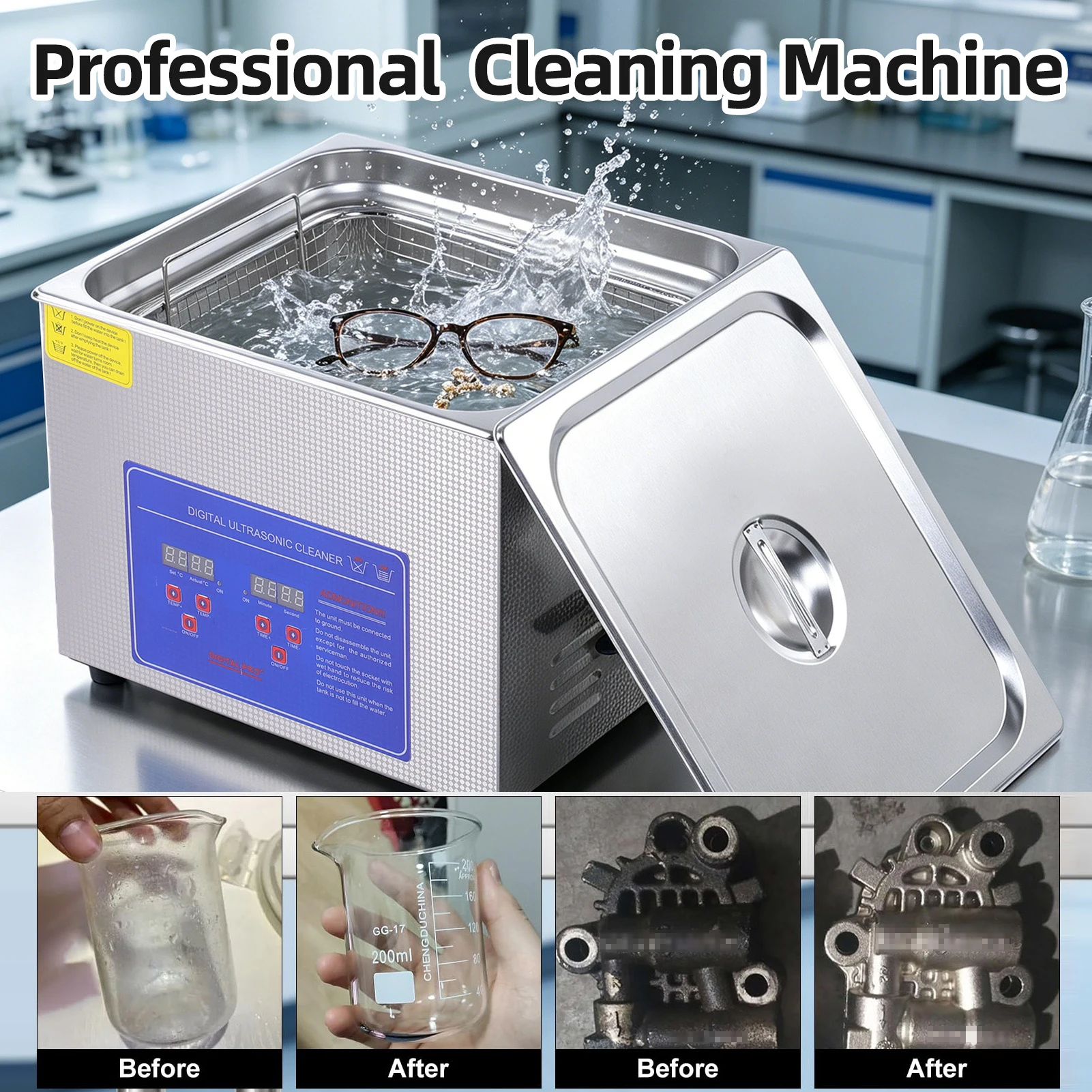 Ultrasonic Cleaning Machine 15/30L Digital Jewelry Cleaner 40kHz with Heater Stainless Steel Adjustable Time and Temperature for