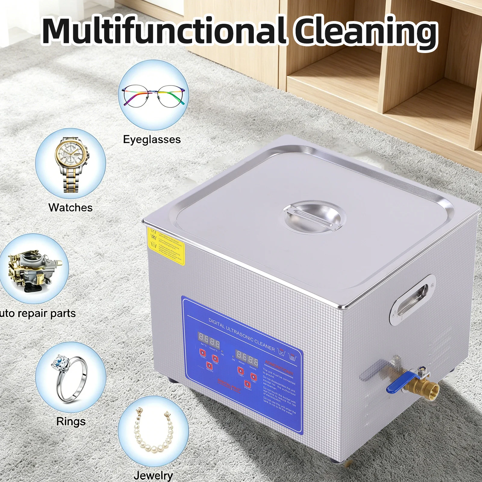 Ultrasonic Cleaning Machine 15/30L Digital Jewelry Cleaner 40kHz with Heater Stainless Steel Adjustable Time and Temperature for