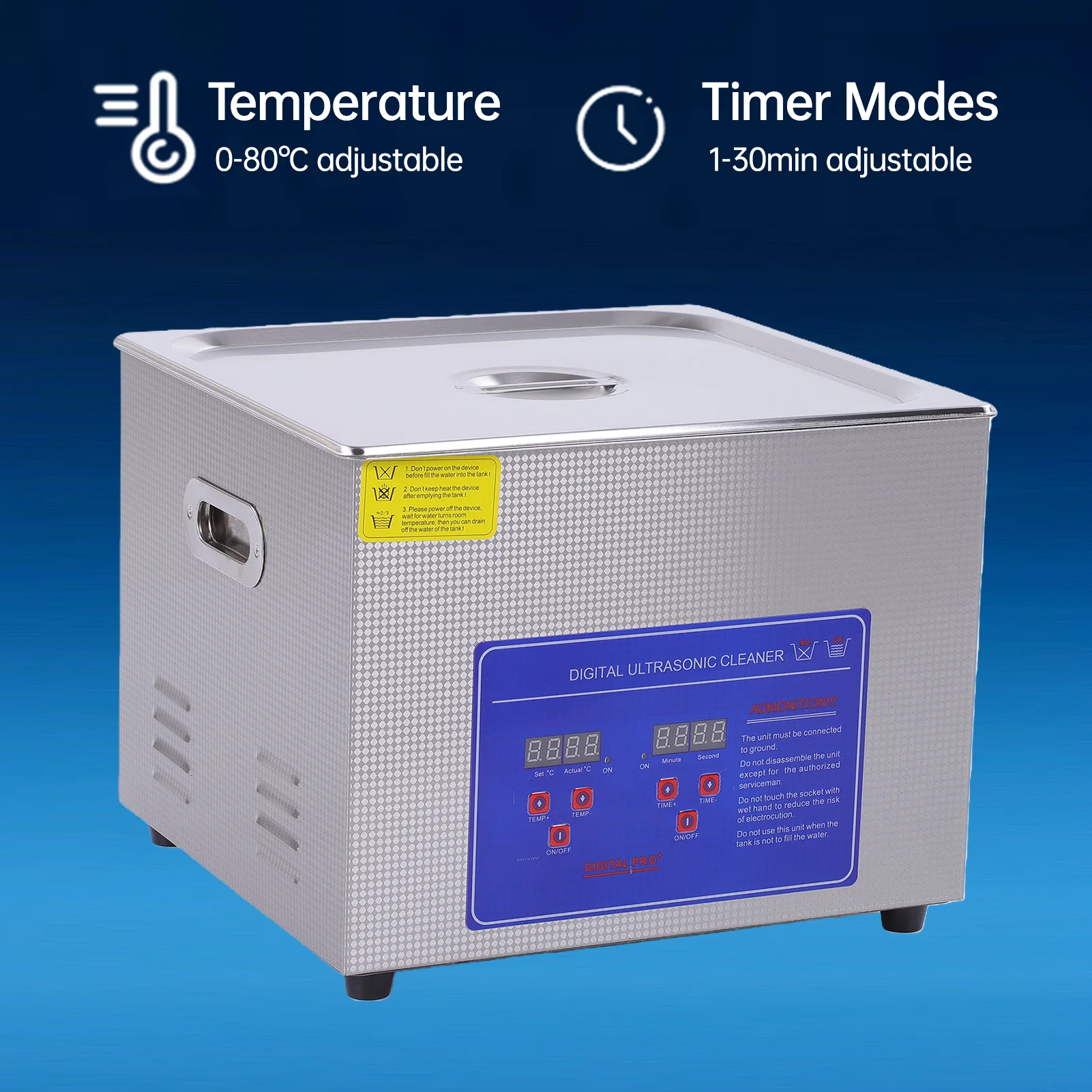 Ultrasonic Cleaning Machine 15/30L Digital Jewelry Cleaner 40kHz with Heater Stainless Steel Adjustable Time and Temperature for