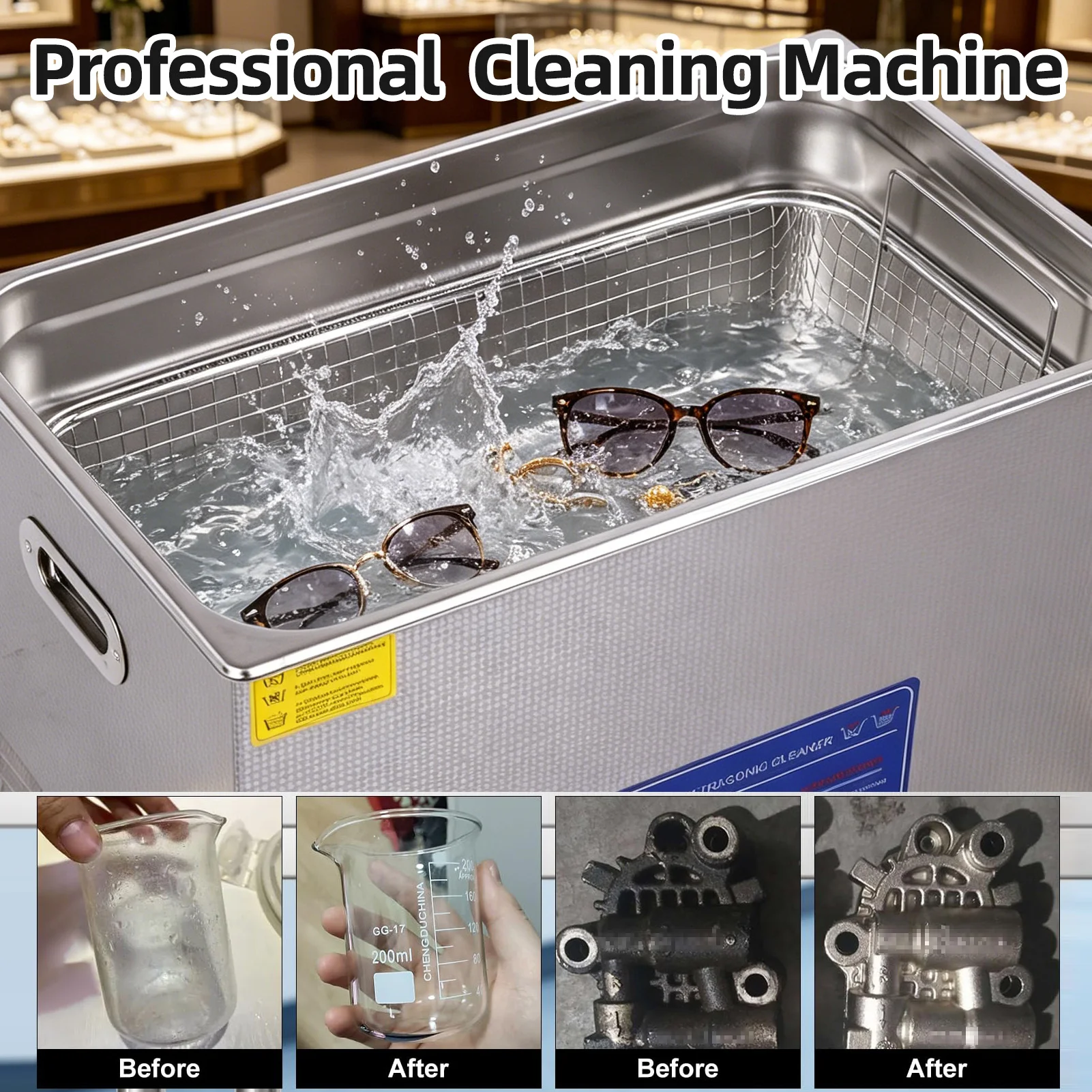 Ultrasonic Cleaning Machine 15/30L Digital Jewelry Cleaner 40kHz with Heater Stainless Steel Adjustable Time and Temperature for