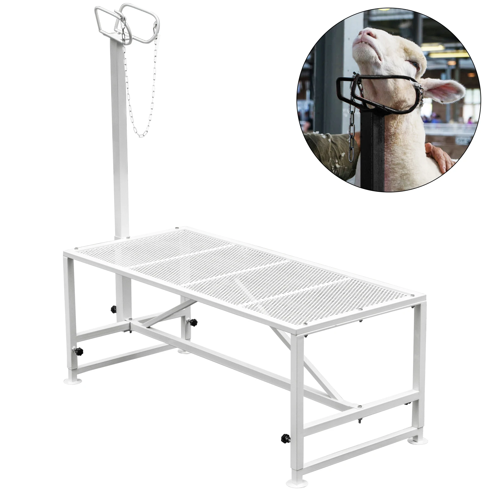 SucceBuy Livestock Stand Trimming Stand with Straight Head Piece Goat Trimming Stand Metal Frame Livestock Trimming Stands