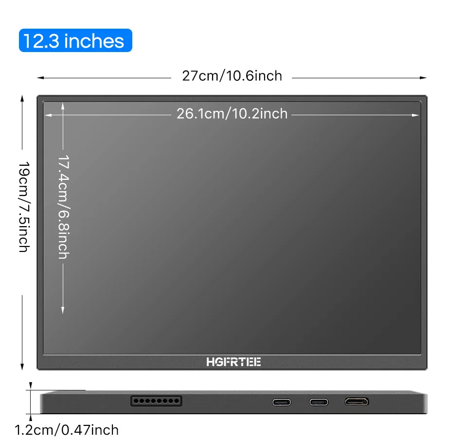 HGFRTEE 12.3inch Portable Monitor 3:2 400Cd/m² 100%sRGB second screen Gaming Extended Display for Mac Phone PS5 Xbox Switch