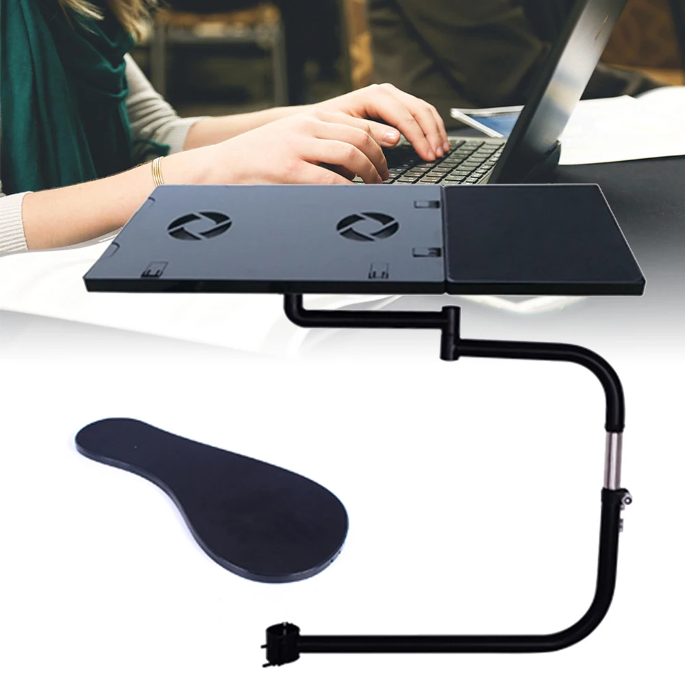 Chair Keyboard Tray, Laptop Keyboard Mouse Chair Stand w/USB Fan, Adjustable Mouse Mount Installed to Chair with -85°~ +20°Tilt