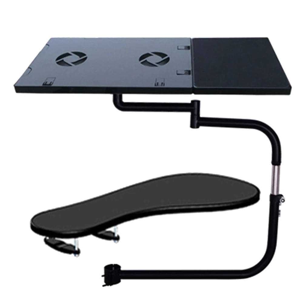 Chair Keyboard Tray, Laptop Keyboard Mouse Chair Stand w/USB Fan, Adjustable Mouse Mount Installed to Chair with -85°~ +20°Tilt