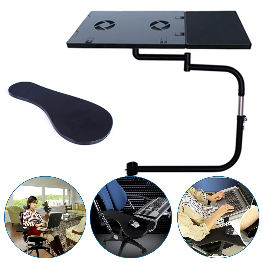 Chair Keyboard Tray, Laptop Keyboard Mouse Chair Stand w/USB Fan, Adjustable Mouse Mount Installed to Chair with -85°~ +20°Tilt