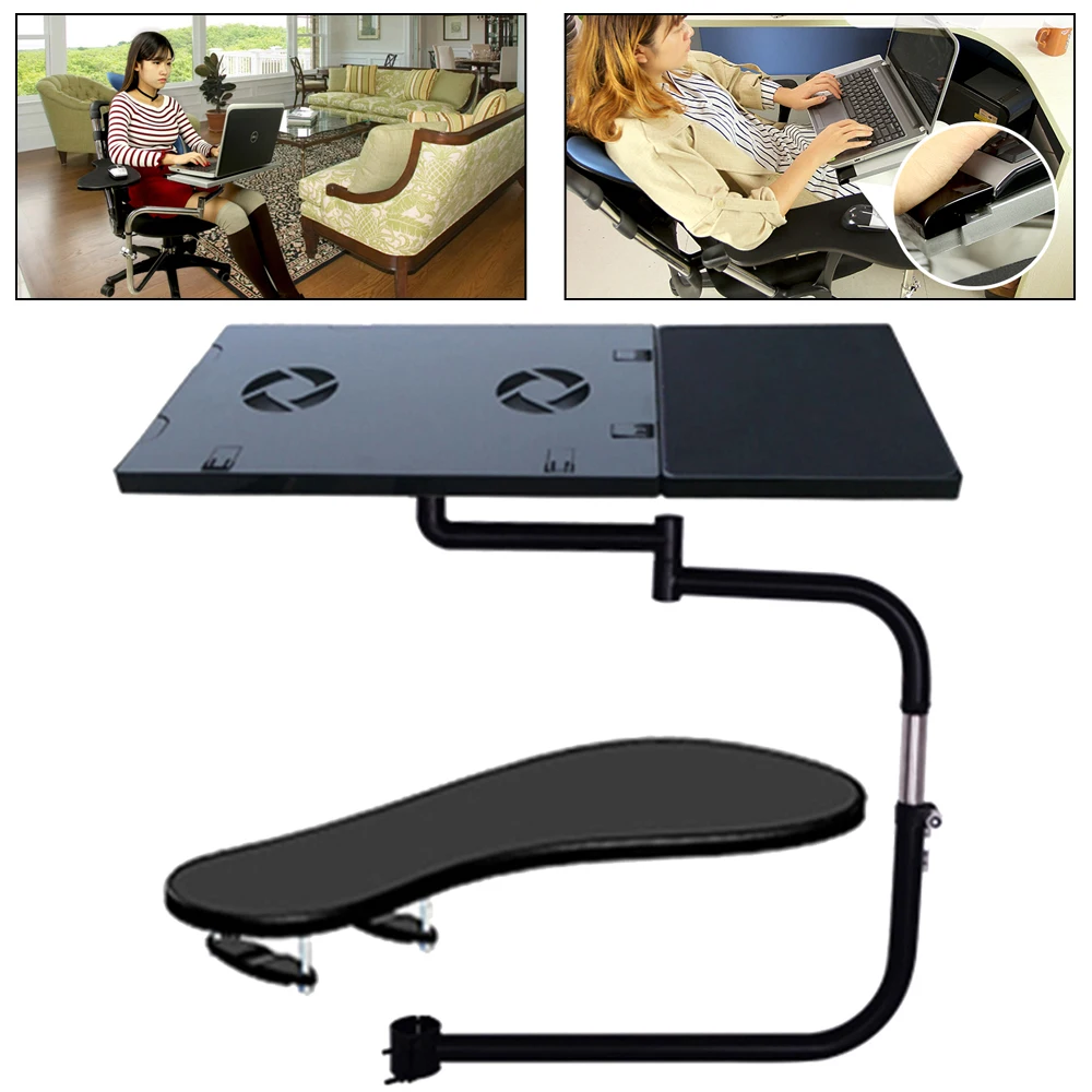 Chair Keyboard Tray, Laptop Keyboard Mouse Chair Stand w/USB Fan, Adjustable Mouse Mount Installed to Chair with -85°~ +20°Tilt