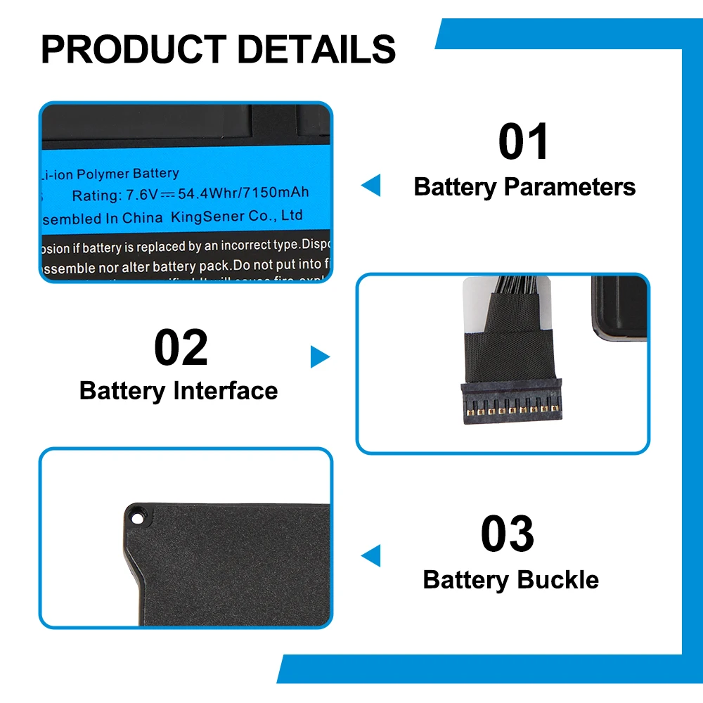 KingSener New Laptop Battery A1496 For Apple MacBook Air 13" A1466 2012/2013/2014/2015/2017 MD760LL/A MD761CH/A 7.6V 7150mAh