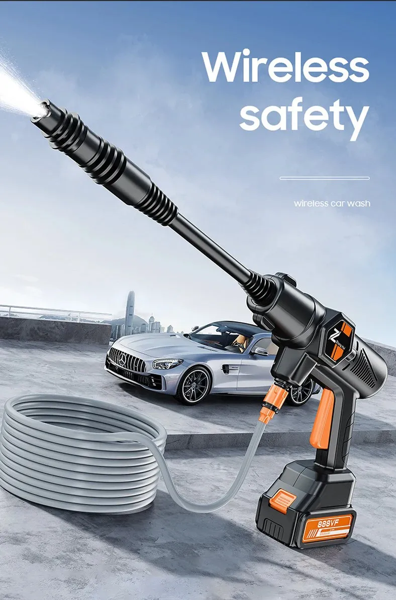 35Bar Electric Car Washer Gun 30000mAh Wireless High Pressure Water Gun Multi Function Rotating Nozzle Home Car Wipe Sprayer
