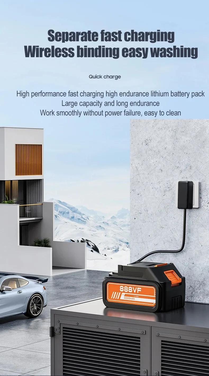 35Bar Electric Car Washer Gun 30000mAh Wireless High Pressure Water Gun Multi Function Rotating Nozzle Home Car Wipe Sprayer