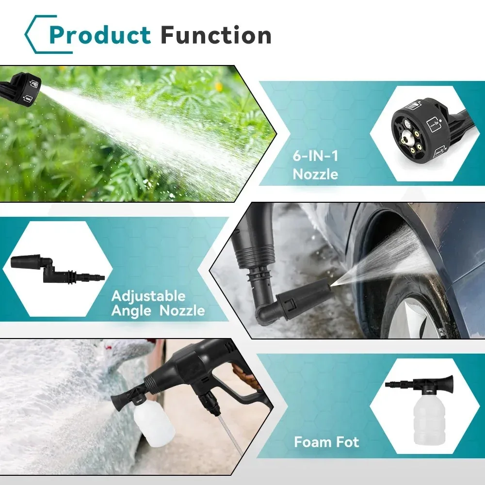 3500W 200Bar Brushless Electric High Pressure Washer Cordless Efficient Car Garden Cleaning Spray Gun for Makita 18V Battery